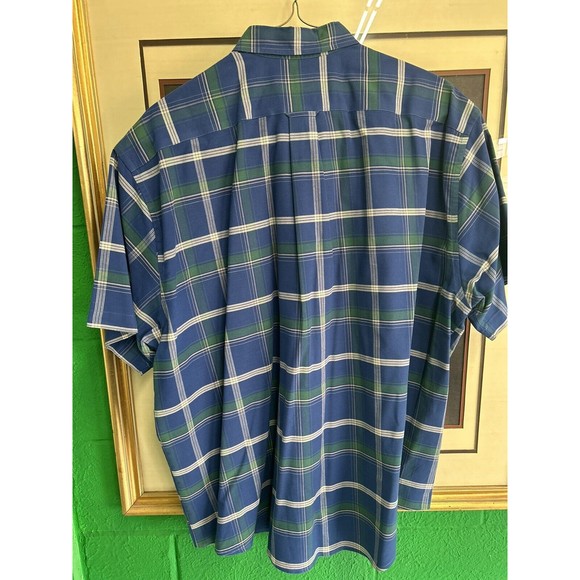 Vintage 80s 90s TownCraft 2XL XXL Blue Plaid Short Sleeve Button Down Shirt - Picture 3 of 3
